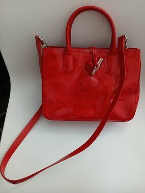 LONGCHAMP Candy Apple Red Patent Leather Roseau Tote with Strap